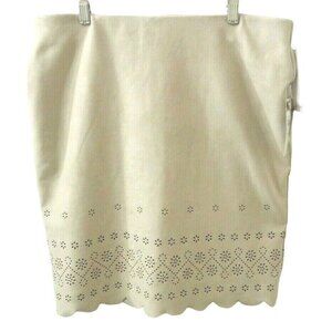 Khaki Beige Faux Suede Skirt Medium New Straight Karen Kane Scalloped Hem New